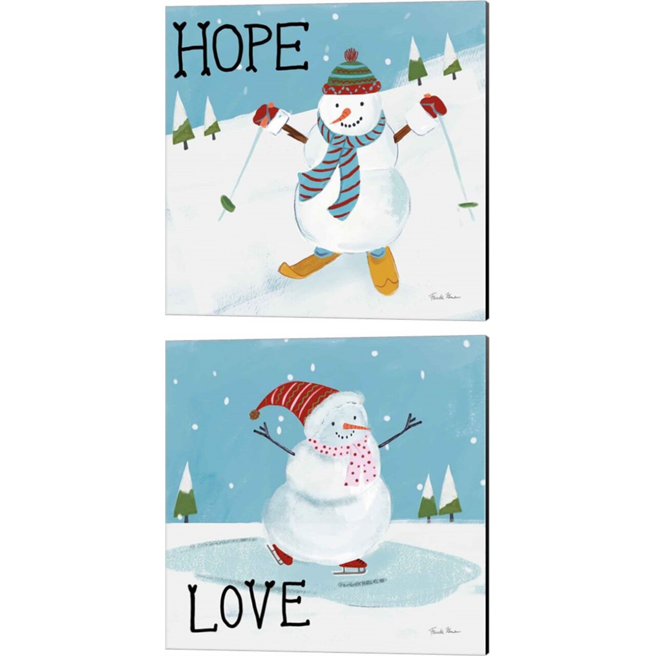 Snowman Snowday A by Farida Zaman 14" x 14" Canvas Wall Art (Set of 2)